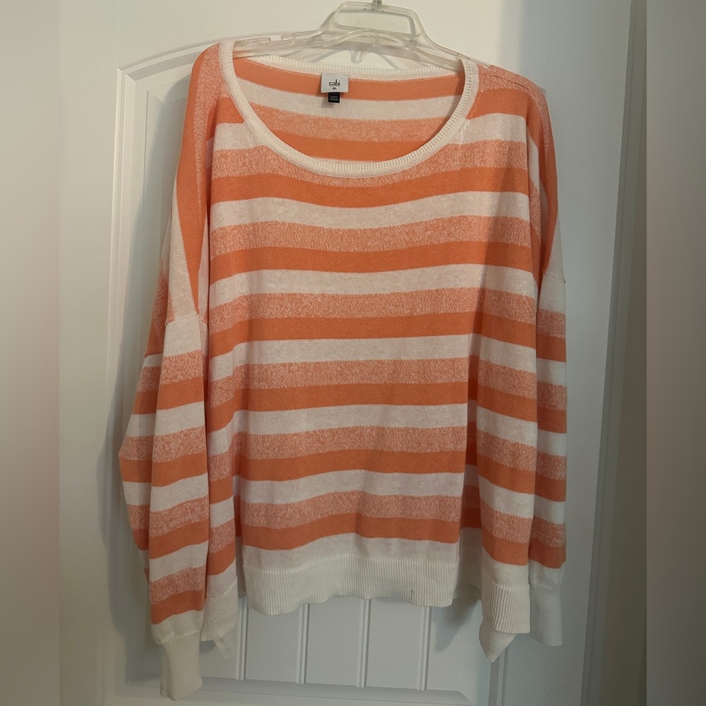 CAbi Women's Orange and White Striped Sweater Size XL